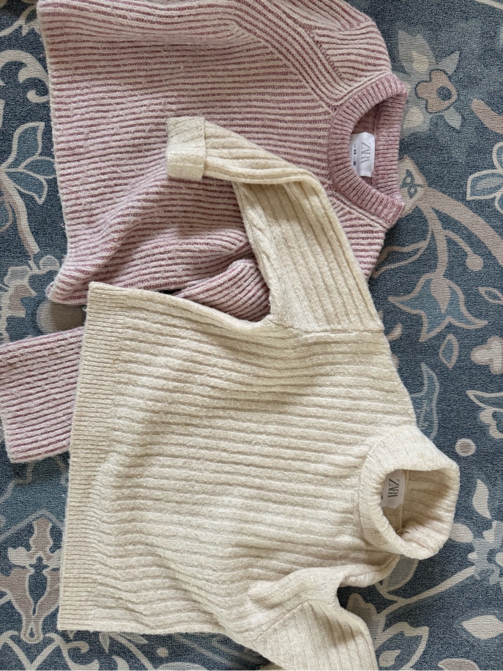 Zara Cream and Dusty Pink Ribbed Knit Turtleneck Sweaters